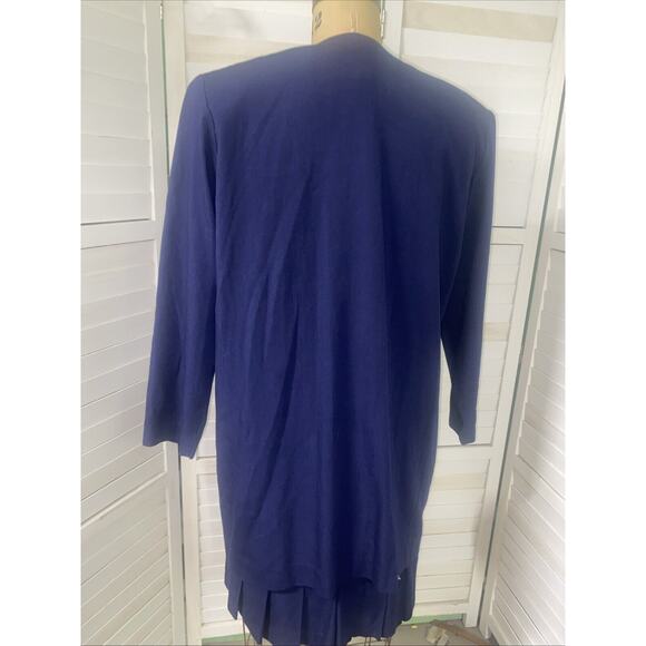 Vintage 80s Women’s Blue Two Piece Sheath Dress Blazer Set Size 14 Union Made - Picture 3 of 10